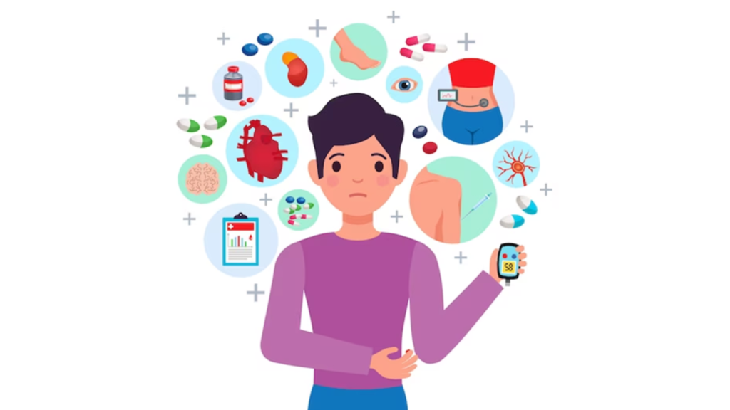 Gejala dan komplikasi Diabetes. Sumber: macrovector.