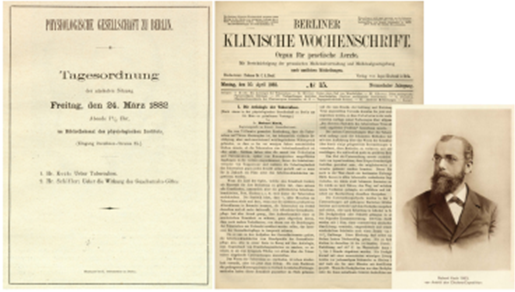 Etiologi TB oleh Robert Koch. pada pertemuan Physiological Society di Berlin, 24 Maret 1882