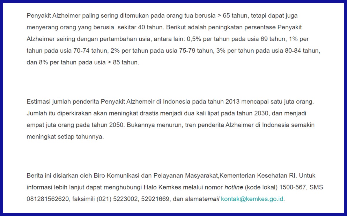 Prevalensi Penyakit Alzheimer di Indonesia